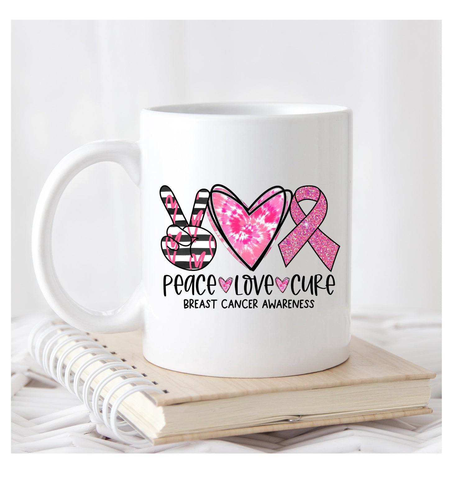 Peace Love Cure White Ceramic Coffee/Tea Mug