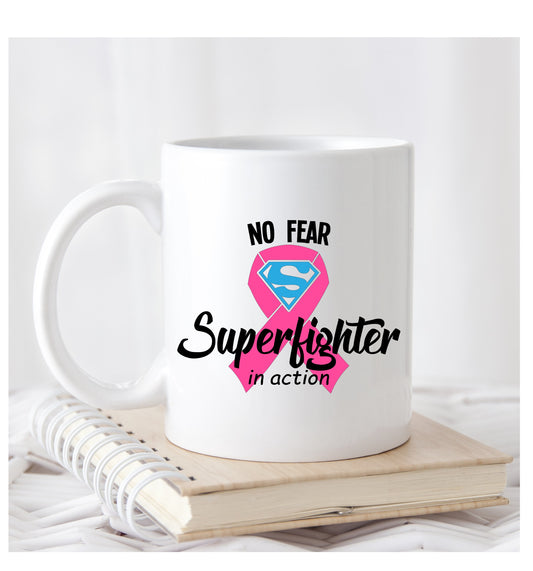 Breast Cancer Awareness - No Fear Super Fighter In Action White Ceramic Coffee/Tea Mug